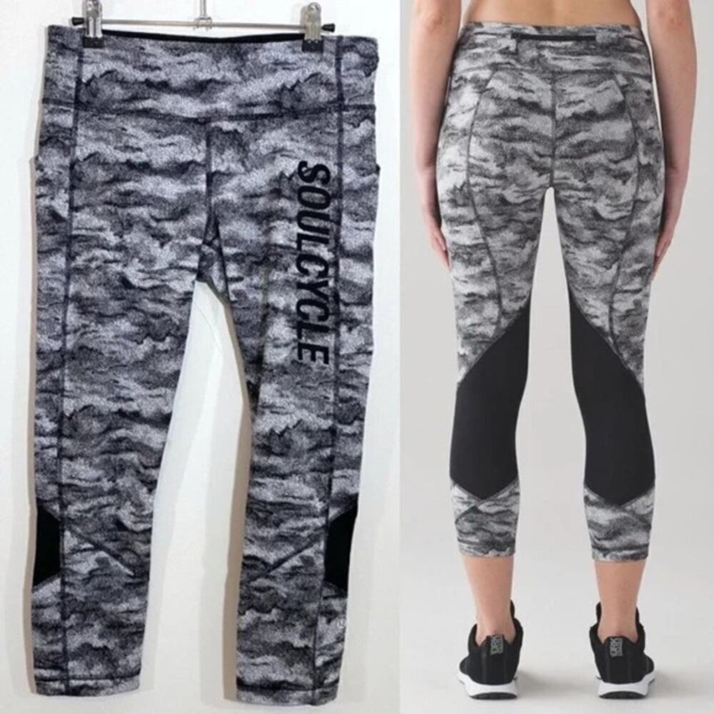 LULULEMON Pace Rival Crop Power Luxtreme Hazy Days Gray Camo Soulcycle Size 6